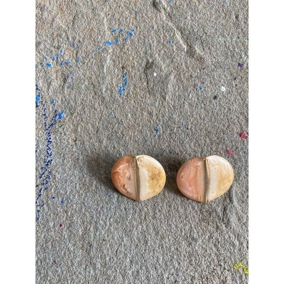 Vintage Stud Earrings Studs Metallic Peach Cream Gold Circular 1 Inch - Picture 4 of 6